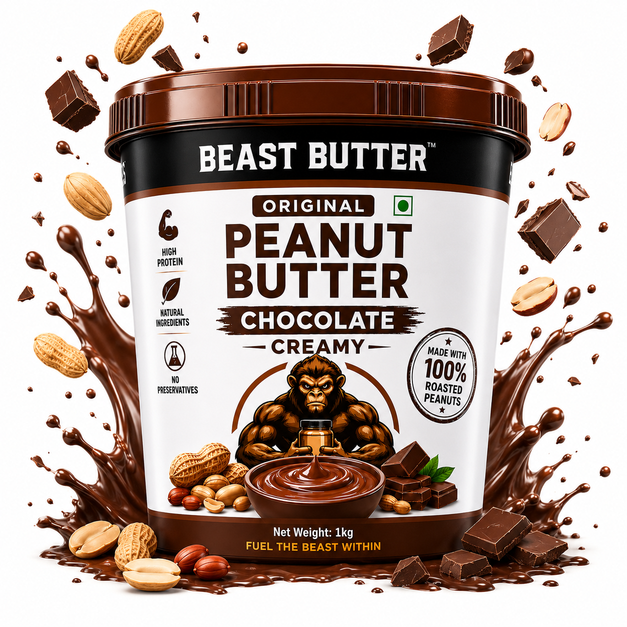Beast Butter Original Chocolate Creamy Peanut Butter Jar 1KG
