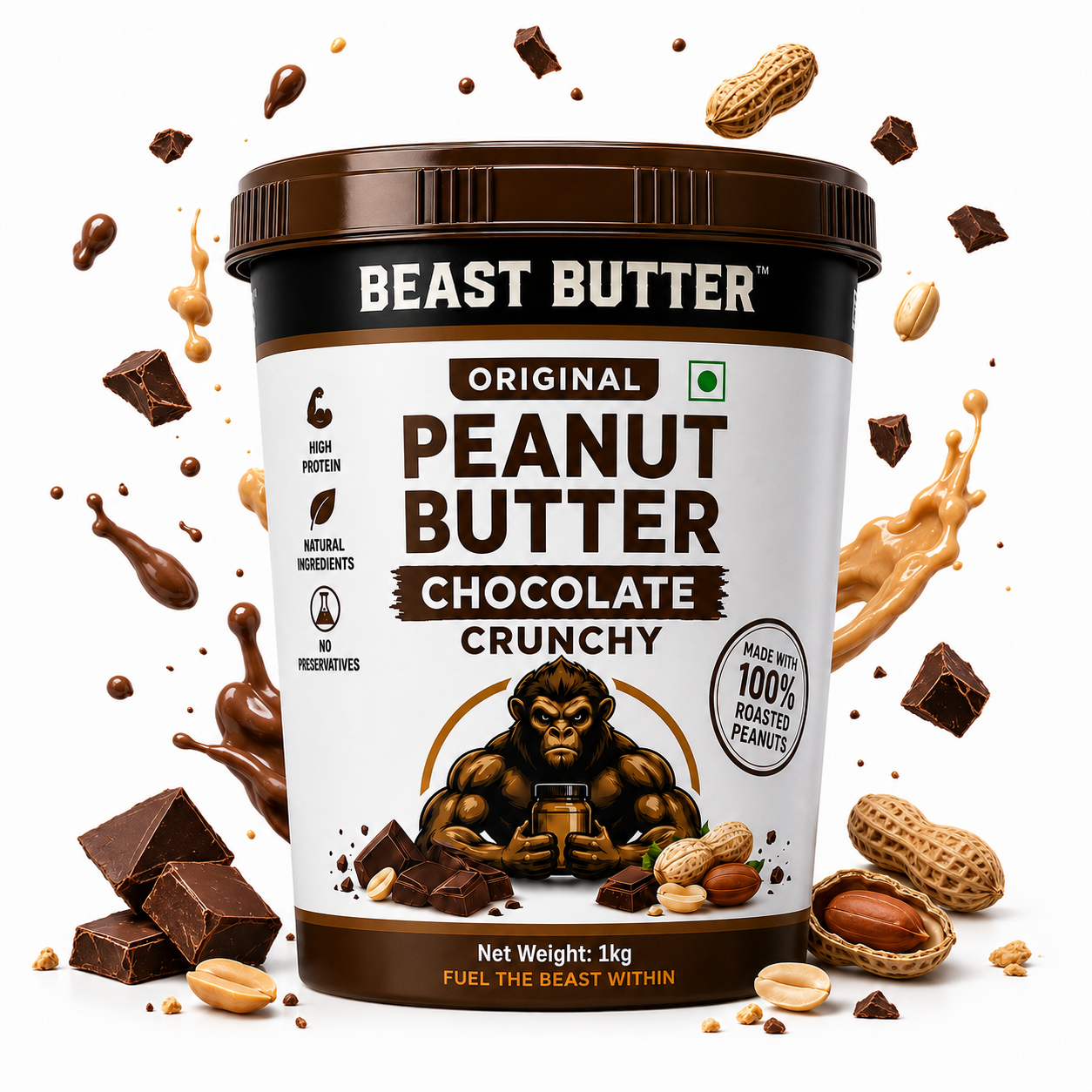 Beast Butter Original Chocolate Crunchy Peanut Butter Jar 1KG