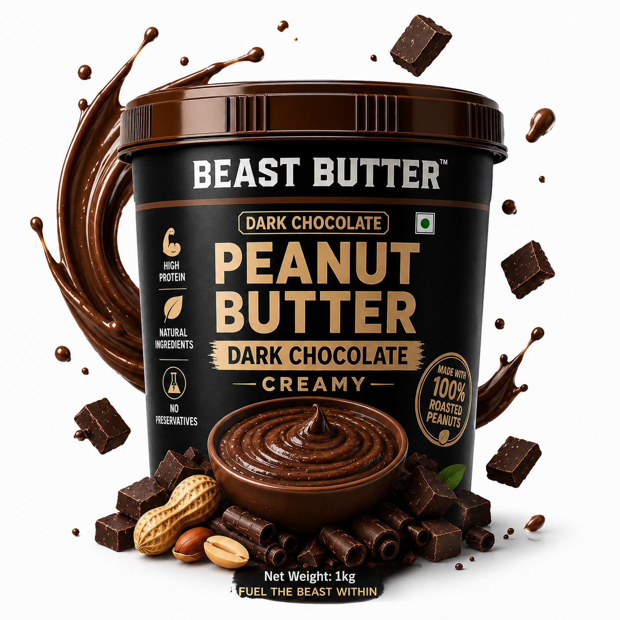 Beast Butter Dark Chocolate Creamy Peanut Butter Jar 1KG